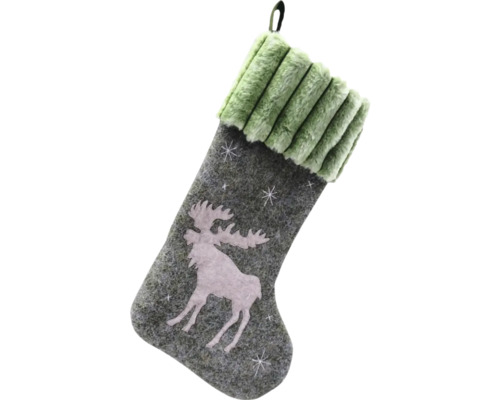 Chaussette de Noël avec motif d''élan et bordure en peluche