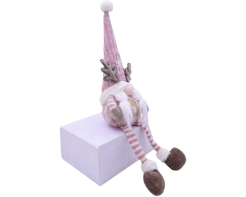 Nain de Noël décoratif avec bonnet, barbe et bois assis sur un cube