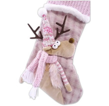 Chaussette de Noël avec application de renne et écharpe tricotée