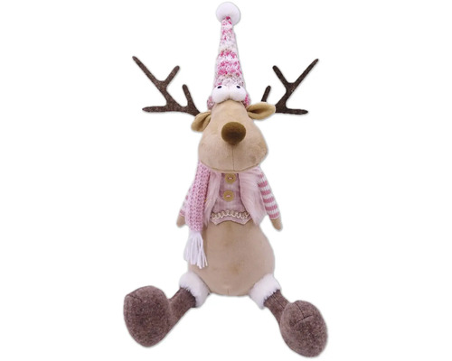 Figurine décorative renne avec bonnet et écharpe