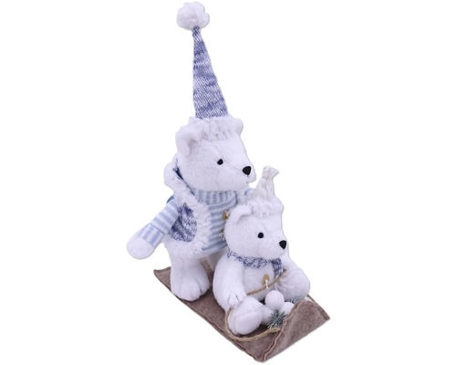 Ours polaires décoratifs sur luge avec bonnet et écharpe