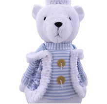 Ours en peluche blanc avec couronne et gilet rayé à boutons