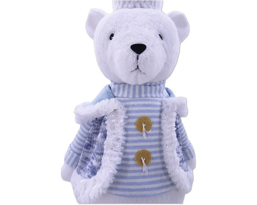 Ours en peluche blanc avec couronne et gilet rayé à boutons