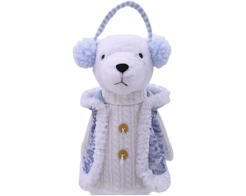 Ours en peluche comme décoration avec des protège-oreilles et un cardigan