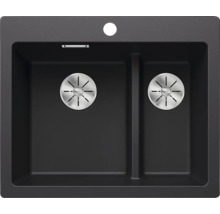 Évier noir avec deux cuves et bondes