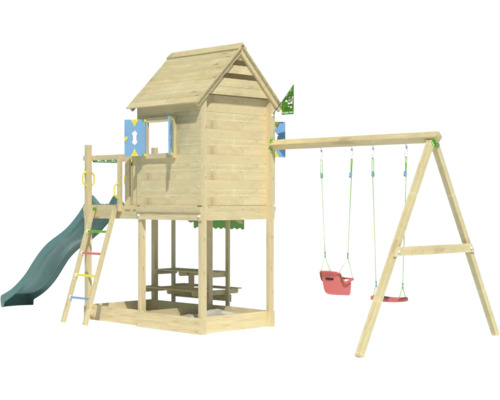 Balançoire double Tour de jeux avec échasses Jungle Gym 678 x 265 cm bois vert foncé