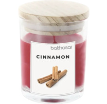Bougie parfumée à la cannelle Balthasar dans un verre avec couvercle en bois