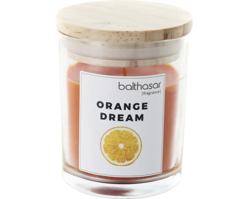 Bougie parfumée Orange Dream en verre avec couvercle en bois