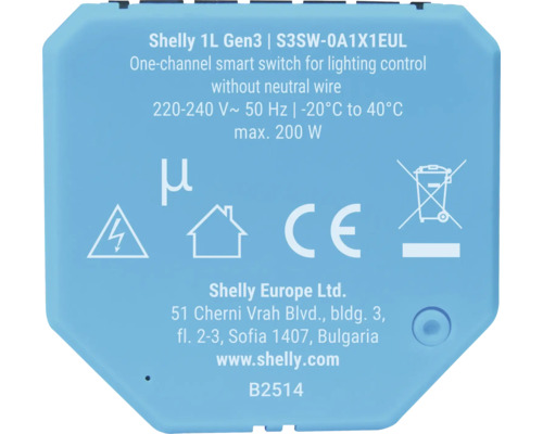 Shelly 1L Gen3 intelligenter Schalter für Lichtsteuerung ohne Neutralleiter