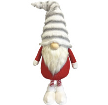 Nain de Noël décoratif avec bonnet rayé, barbe et robe rouge
