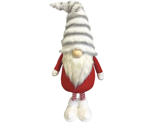 Nain de Noël décoratif avec bonnet rayé, barbe et robe rouge