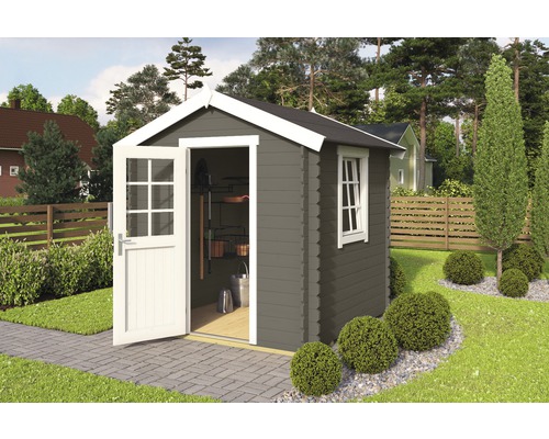 Abri de jardin en bois avec porte et fenêtre ouvertes