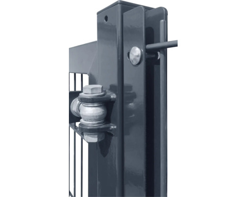 Zaunanschluss-Set Premium Zaunhöhe 100 cm anthrazit Detailaufnahme eines Metallzauns mit Beschlägen zur Befestigung