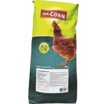 Sack Geflügelfutter mit der Aufschrift Mr. Corn und dem Hinweis ohne Gentechnik, 25 Kilogramm