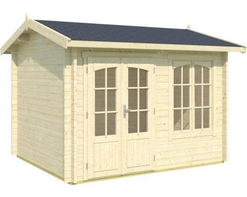 Abri de jardin en bois avec porte double et fenêtres