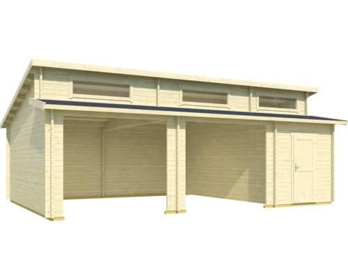 Holzgarage mit Geräteschuppen und Fenstern