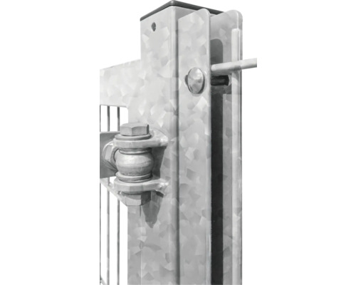 Zaunanschluss-Set Premium Zaunhöhe 140 cm feuerverzinkt Detailansicht eines Metallzaunpfostens mit Torbefestigung