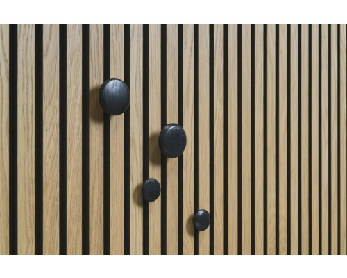 Boutons de fonction Sonava bois noir pack = 4 pièces = 2 x Ø 40 mm, 2 x Ø 60 mm y compris fixation Panneau en bois avec crochets ronds noirs