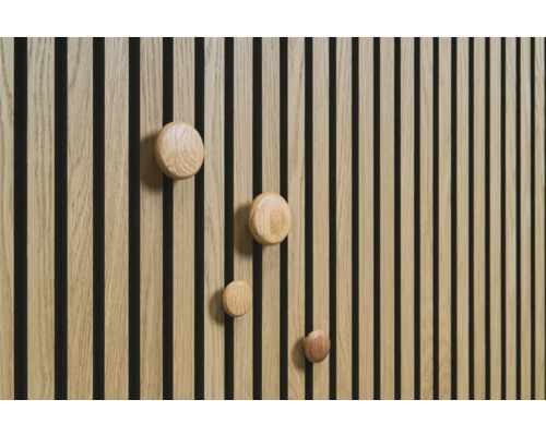 Boutons de fonction Sonava bois naturel pack = 4 pièces = 2 x Ø 40 mm, 2 x Ø 60 mm y compris fixation Panneau en bois avec quatre crochets ronds en bois