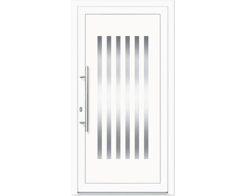 Haustür Japandi weiß 1000x2100 mm DIN Links Weisse Haustür mit vertikalen Streifen aus Glas