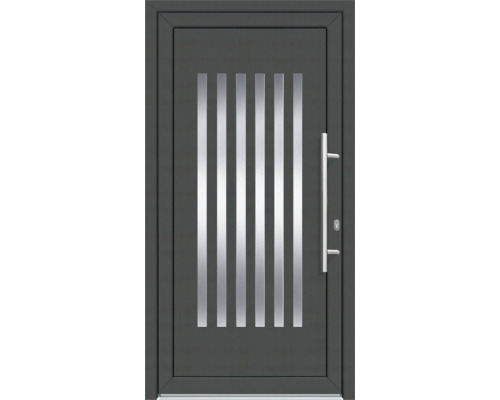 Haustür mit vertikalen Glaseinsätzen und Griff