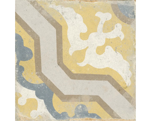 Carrelage sol et mur en grès cérame fin RG 1827 mustard Lxlxe 22.3x22.3x0.9 cm Carreau décoratif avec motifs géométriques et floraux