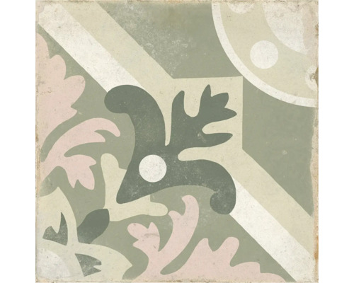 Carrelage sol et mur en grès cérame fin RG 1827 sage Lxlxe 22.3x22.3x0.9 cm Carreau à motif floral