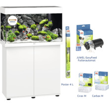 Set complet pour aquarium avec meuble bas, distributeur automatique de nourriture, poster et masses filtrantes