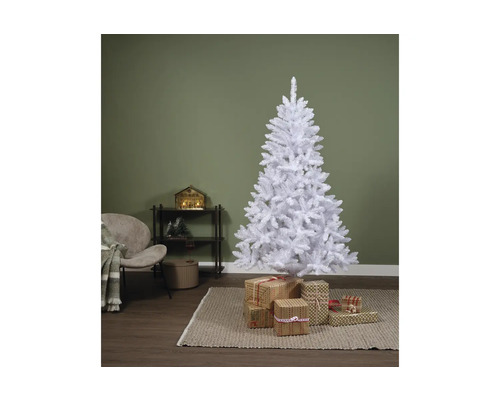 Scène de salon de Noël avec un sapin de Noël blanc et des cadeaux