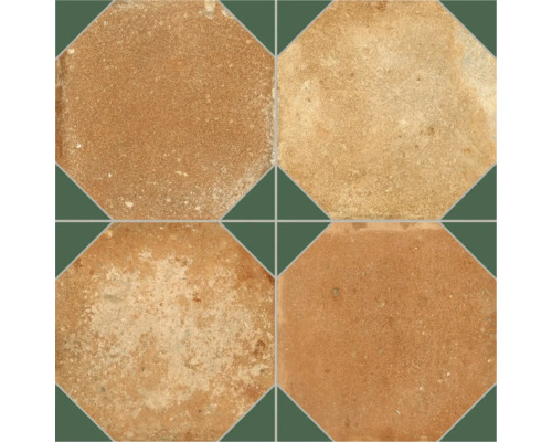 Carrelage sol et mur en grès cérame fin RG Nonna sage decor Lxlxe 45.2x45.2x0.95 cm Plusieurs carreaux de sol carrés dans un motif octogonal.