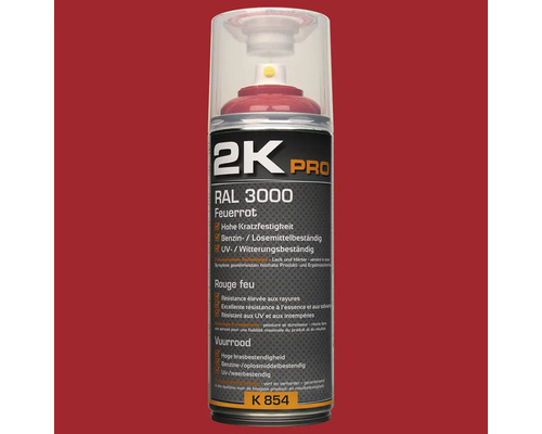 Laque en aérosol 2K PRO brillant RAL 3000 rouge feu 400 ml Peinture en aérosol 2K Pro RAL 3000 rouge feu