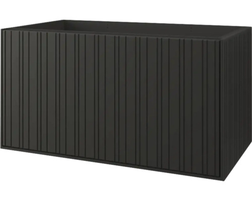 Meuble sous vasque Jungborn SEIMILA lxhxp 80x43x46 cm couleur de façade noir mat Jardinière rectangulaire avec rainures verticales