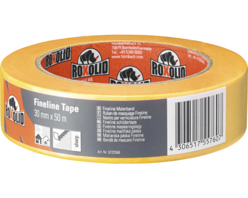 Fineline Tape ROXOLID ruban adhésif de masquage crêpé Washitape doré 30 mm x 50 m Ruban de masquage Roxolid Fineline, 30 millimètres sur 50 mètres