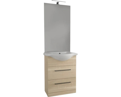 Set de meubles de salle de bains form&style LANAI lxhxp 66 cm x 190 cm x 47 cm couleur de façade chêne bruges 03100 Meuble sous-lavabo avec lavabo et miroir pour la salle de bain
