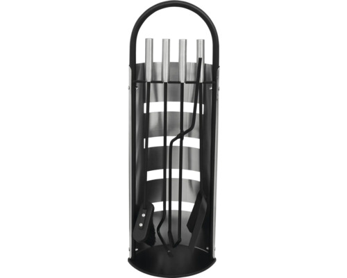 Serviteur Rotheigner 4 pièces acier inoxydable comprenant un balai, une pince, un tisonnier, une pelle Serviteur de cheminée avec support en acier