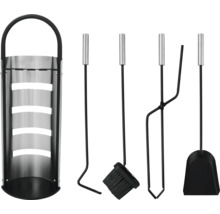 Serviteur de cheminée avec support, pelle, balai, tisonnier et pince