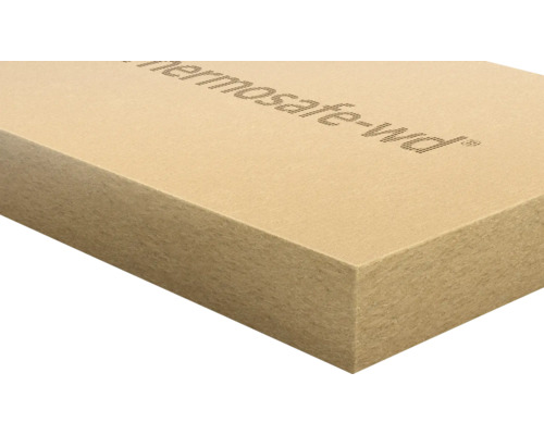 Dämmplatte aus Holzfaser mit Schriftzug