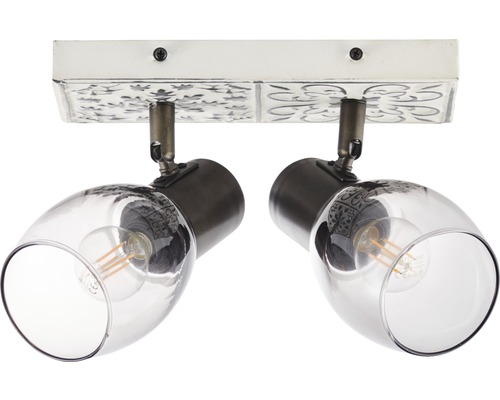 Plafonnier avec deux spots et abat-jour en verre transparent