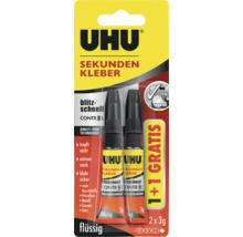 Uhu Sekundenkleber Control mit Direkt-Stop-Technologie, 2 mal 3 Gramm Packung