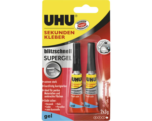 Uhu Sekundenkleber Gel 2 x 3g UHU Sekundenkleber Super Gel, 2 mal 3 Gramm Packung