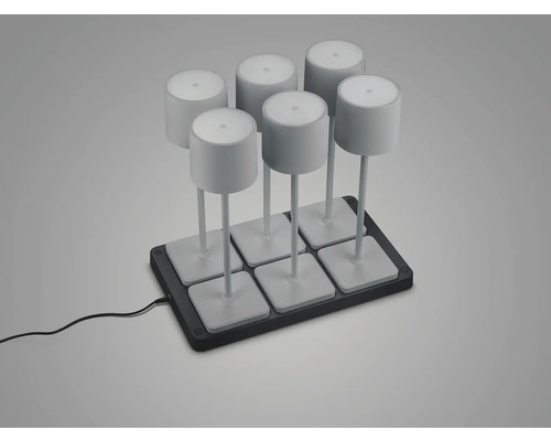 Six lampes de table LED sur une plaque