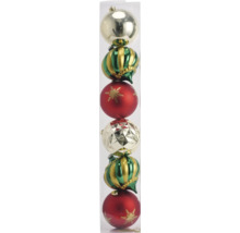 Verpackung mit sechs Christbaumkugeln in verschiedenen Designs