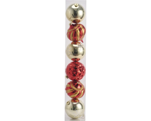 Weihnachtskugeln Lafiora 6er Set Kunststoff rot gold Verschieden geformte Christbaumkugeln in einer transparenten Röhre