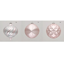 Lot de boules de Noël composé de deux boules décoratives, d''une boule à motif de feuilles et d''une boule à motif de losanges