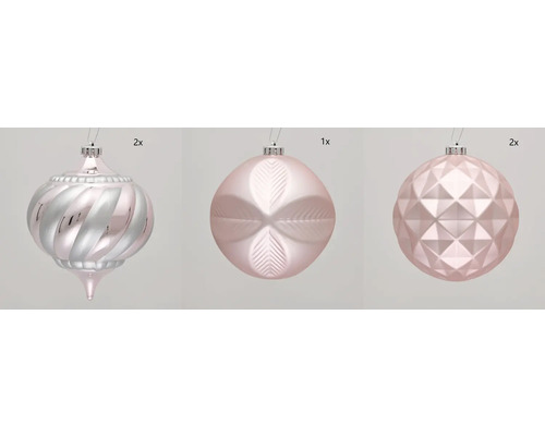 Lot de boules de Noël composé de deux boules décoratives, d''une boule à motif de feuilles et d''une boule à motif de losanges