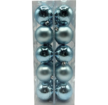 Verpackung mit mehreren hellblauen Weihnachtskugeln