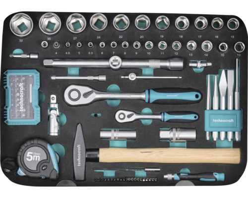 Coffret d''outils Technocraft avec douilles, marteau, tournevis et mètre ruban