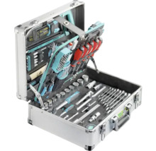 Mallette à outils ouverte avec divers outils tels que clés, tournevis et pinces