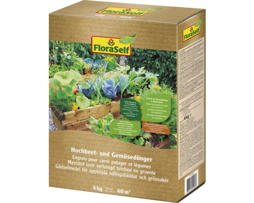 FloraSelf Hochbeet- und Gemüsedünger, 4 Kilogramm Packung zur Förderung von Wachstum und Humusbildung