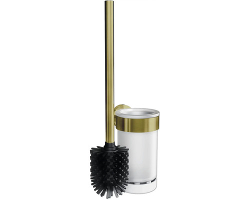 Ensemble brosse WC REIKA SAKU tête de brosse WC en silicone or brossé Garniture de brosse de toilette avec support mural et récipient